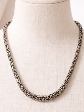 Sterling Silver 925 Byzantine Tapered Chain Necklace 18-20” Heavy Bali Rope